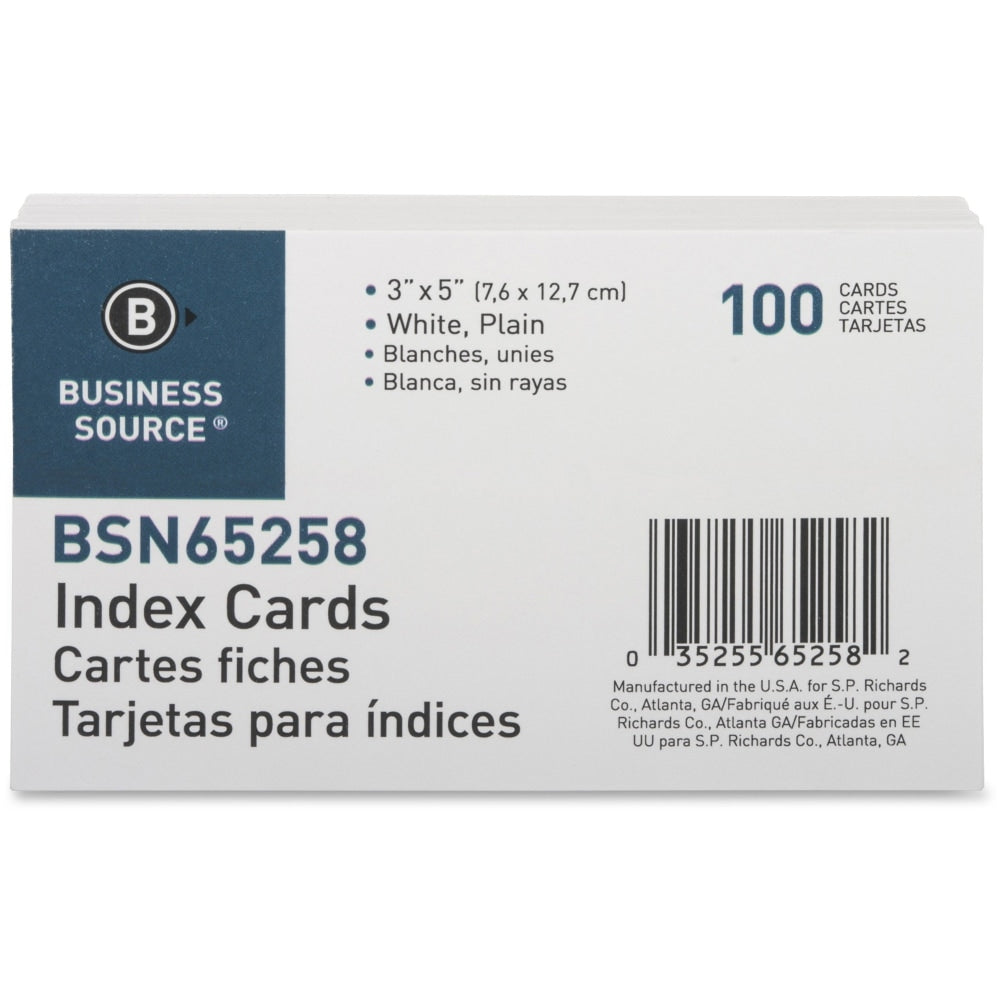 Business Source Plain Index Cards - 5in Width x 3in Length - 100 / Pack