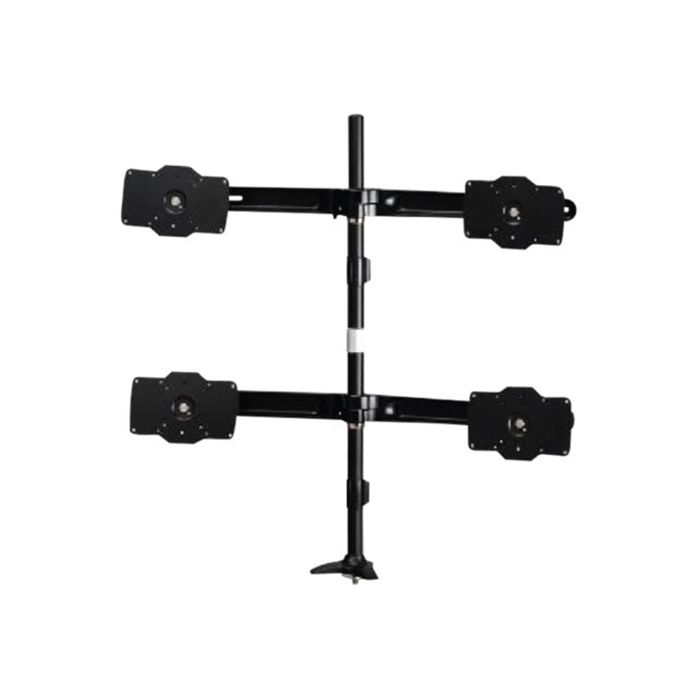 Amer Mounts Grommet Based Quad Monitor Mount for four 24in-32in LCD/LED Flat Panel Screens - Supports up to 26.5lb monitors, +/- 20 degree tilt, and VESA 75/100