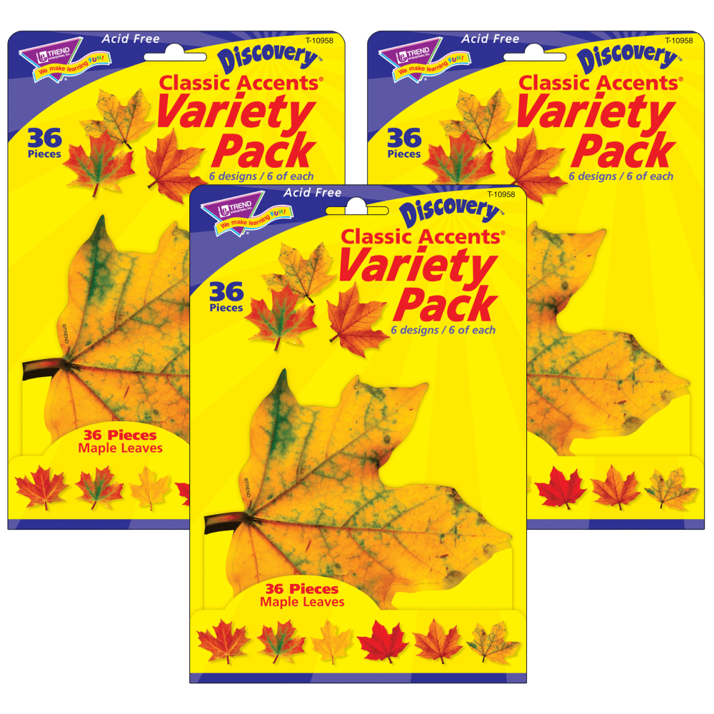 TREND Classic Accents, Maple Leaves, 36 Accents Per Pack, Set Of 3 Packs