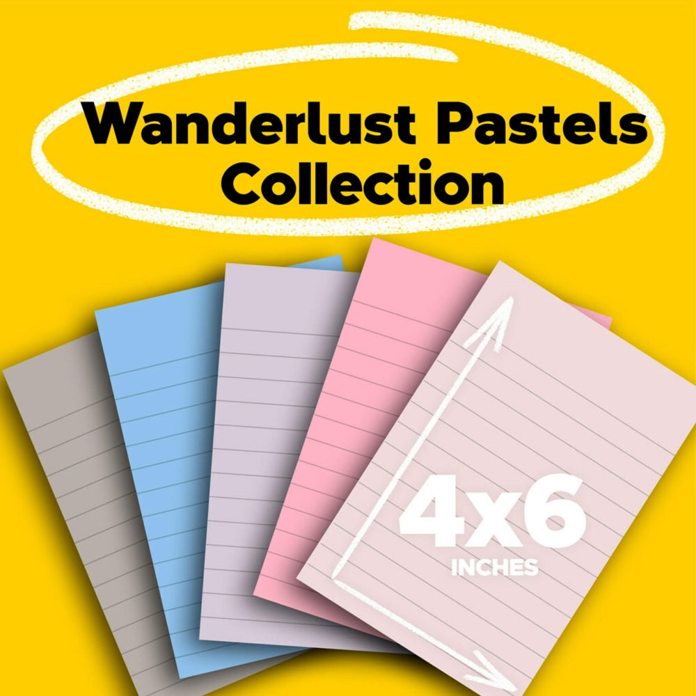 Post-it Paper Super Sticky Notes, 360 Total Notes, Pack Of 8 Pads, 4in x 6in, 100% Recycled, Wanderlust Pastels, 45 Sheets Per Pad