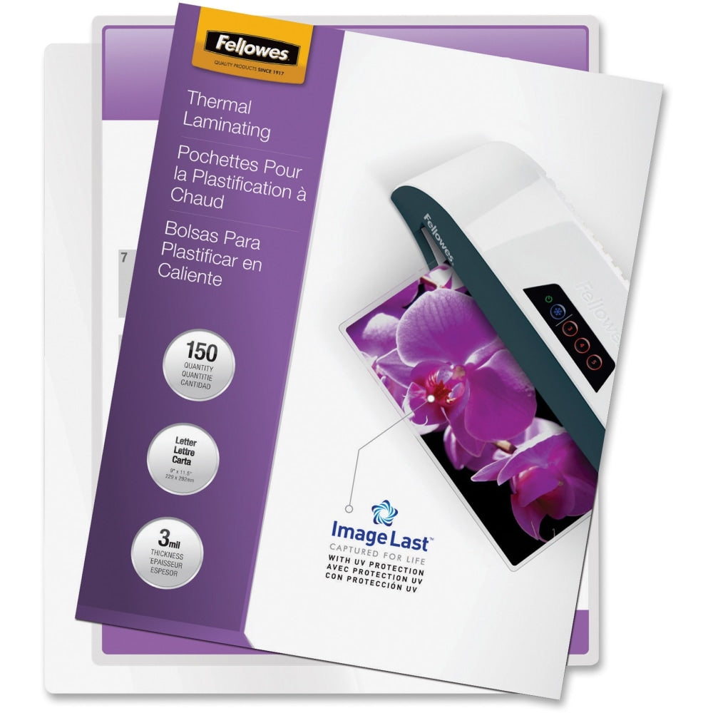 Fellowes Laminating Pouches, Glossy, 8.5in x 11in, 3 mil Thick, Clear, Pack Of 150