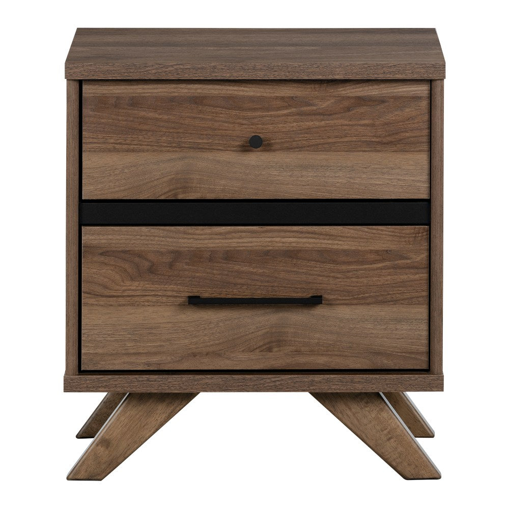 South Shore Flam 2-Drawer Nightstand, 21-7/8inH x 19-1/2inW x 16-1/2inD, Natural Walnut/Matte Black