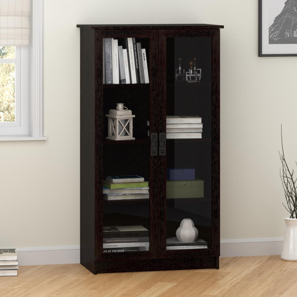 Ameriwood Home Quinton Point 53inH 4-Shelf Bookcase With Glass Doors, Espresso