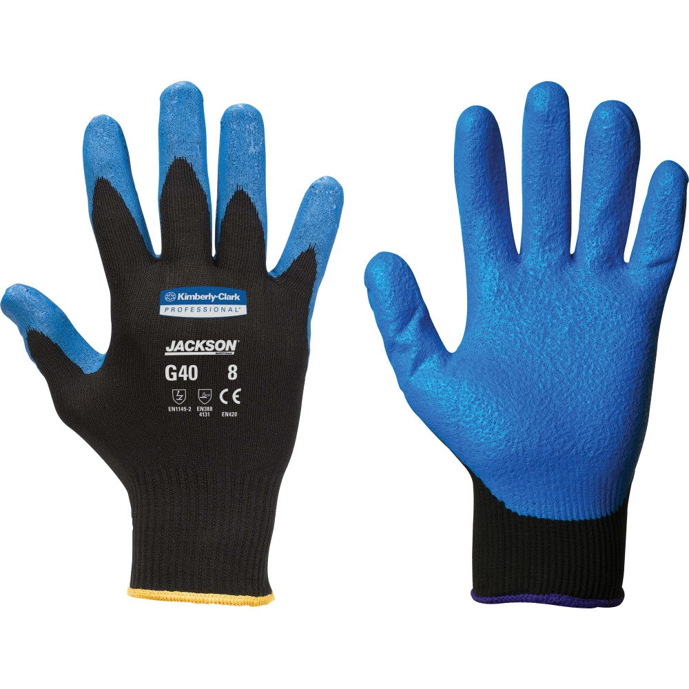 KleenGuard G40 Foam Nitrile Coated Gloves - Oil, Grease, Abrasion Protection - Nitrile Coating - 8 Size Number - Medium Size - For Right/Left Hand - Nylon Spandex Liner, Nitrile Foam, Nylon Back - Blue, Black - 60 / Carton