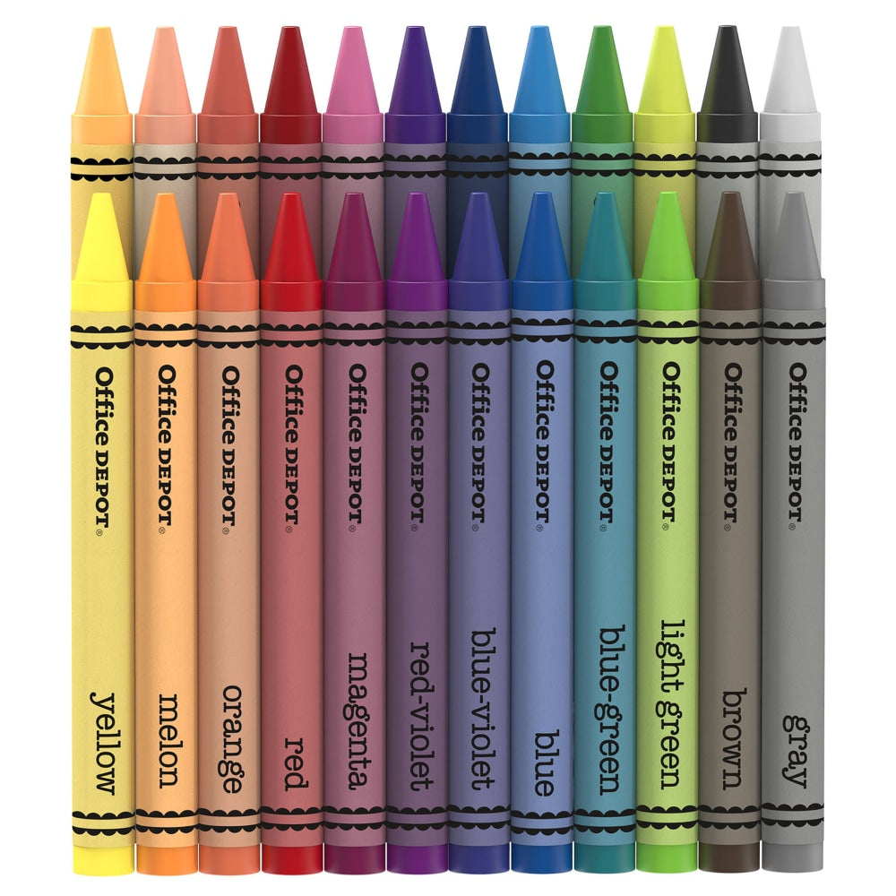 Office Depot Brand Crayons, Assorted Colors, 24 Crayons Per Pack, Box Of 12 Packs