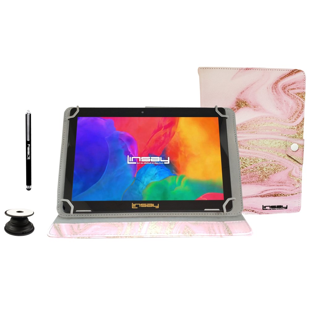 Linsay F10IPS Tablet, 10.1in Screen, 2GB Memory, 64GB Storage, Android 13, Pink Glaze Marble