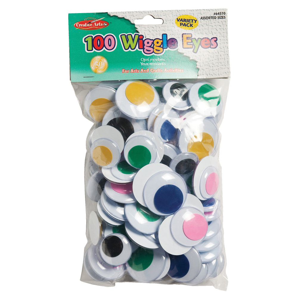 Charles Leonard Jumbo Round Wiggle Eyes, Assorted Colors And Sizes, 100 Per Bag, Pack Of 2 Bags