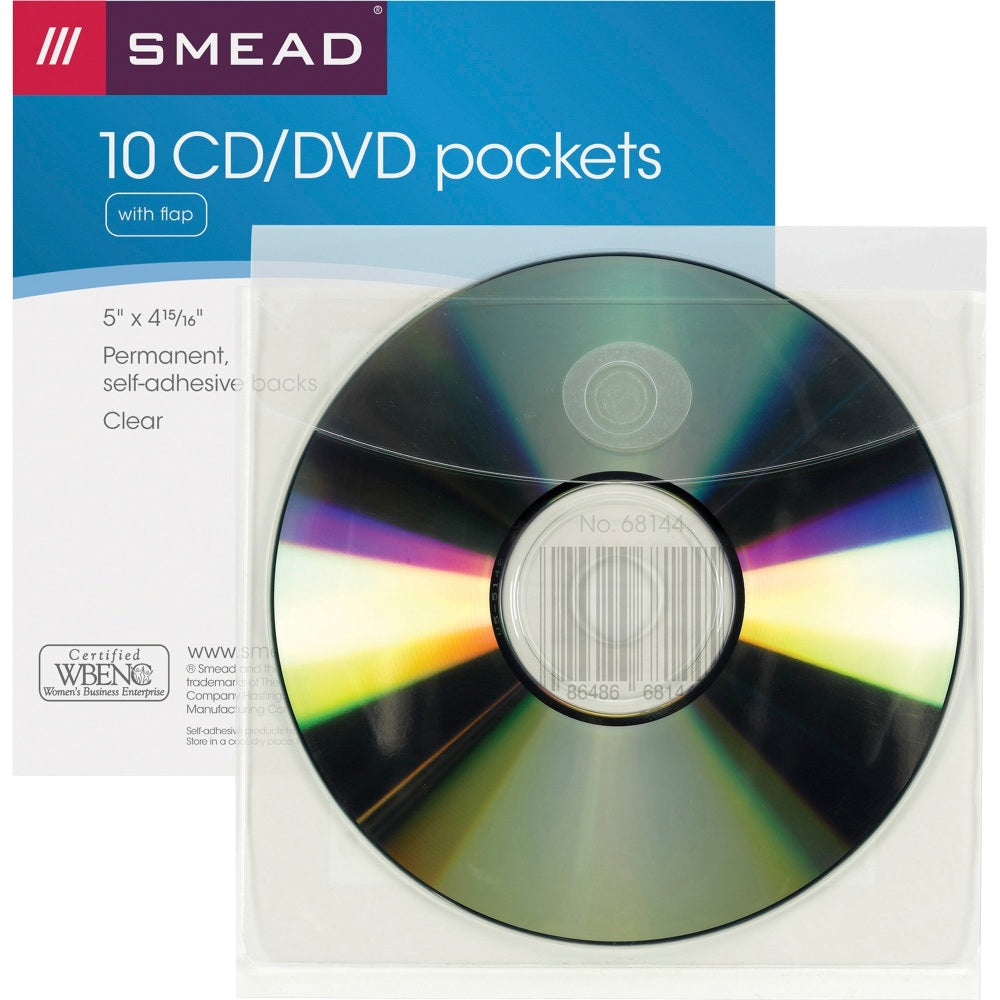 Smead Self-Adhesive CD/DVD Pockets - 4.9in Height x 5in Width - Clear - Poly - 10 / Pack