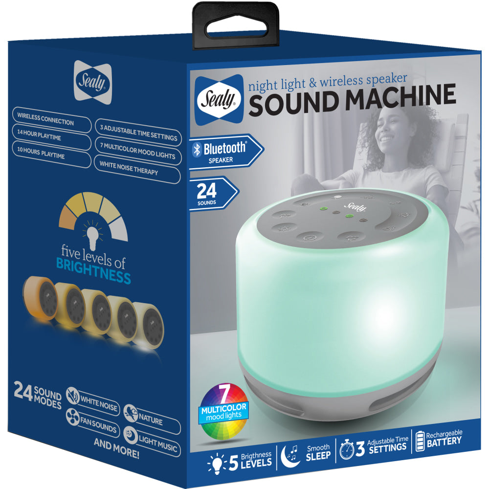 Sealy SL-HW-SN-101-GY Wireless Bluetooth Sleep Speaker With Adjustable Mood Lighting, Gray