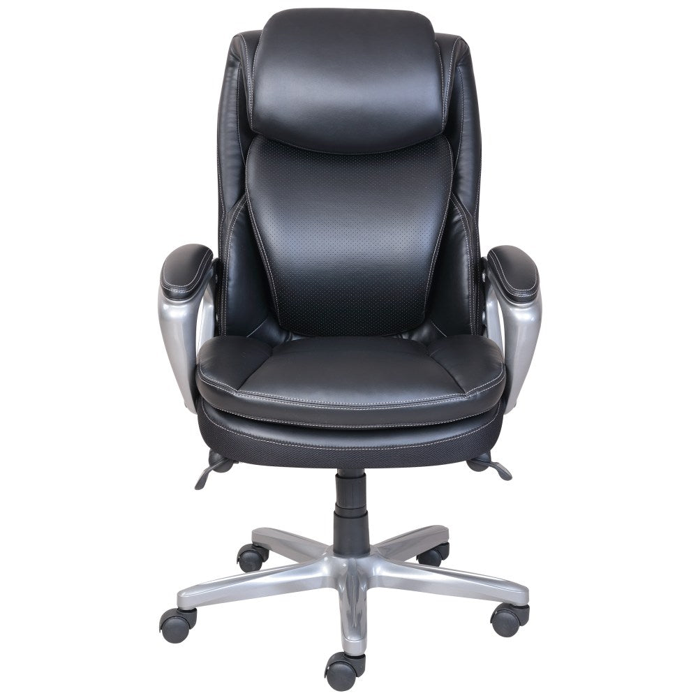 Serta Smart Layers Arlington AIR Bonded Leather High-Back Executive Chair, Black/Silver