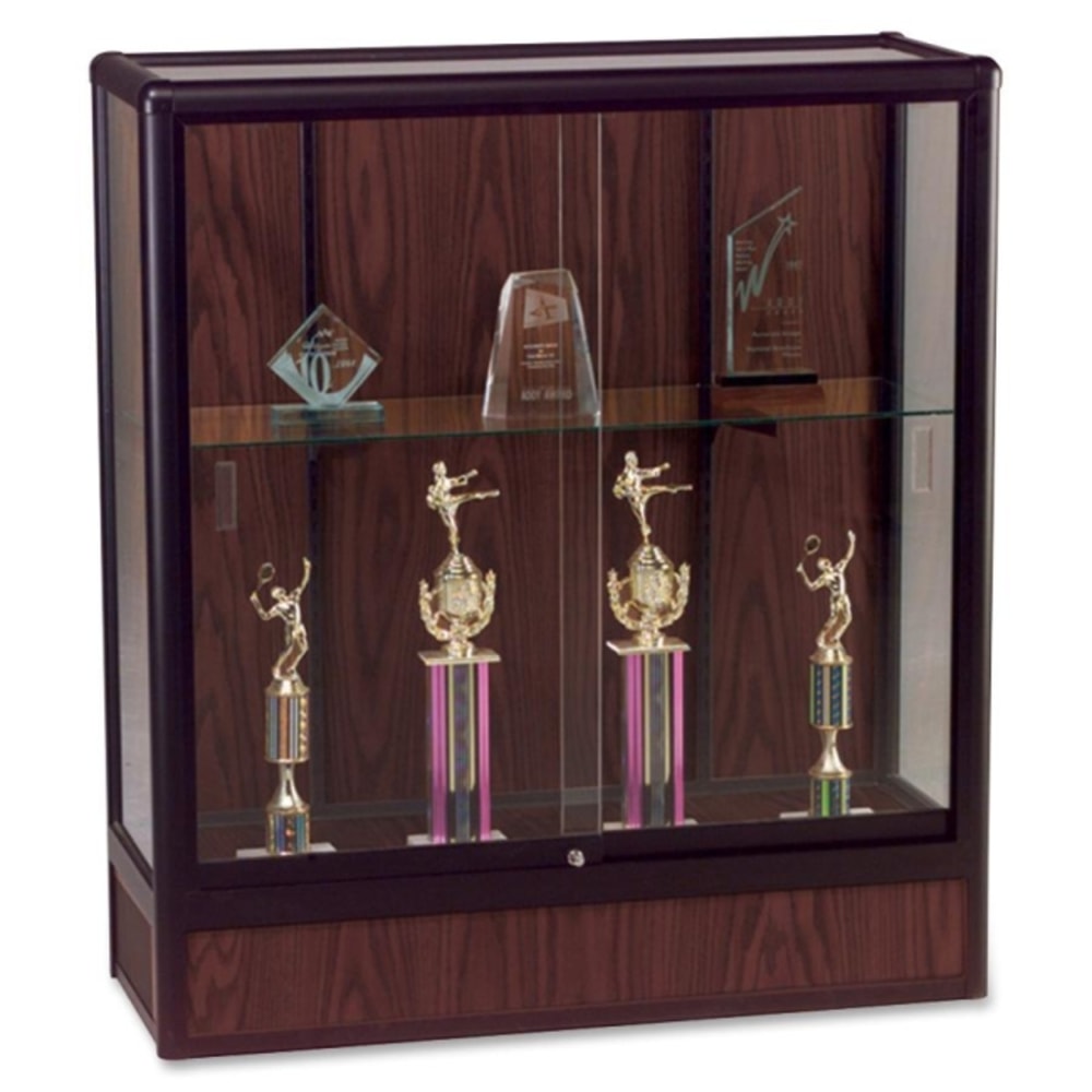 Balt Counter Height Display Case - 36in x 14in x 40in - 1 x Shelf(ves) - Walnut - Laminate - Glass, Aluminum