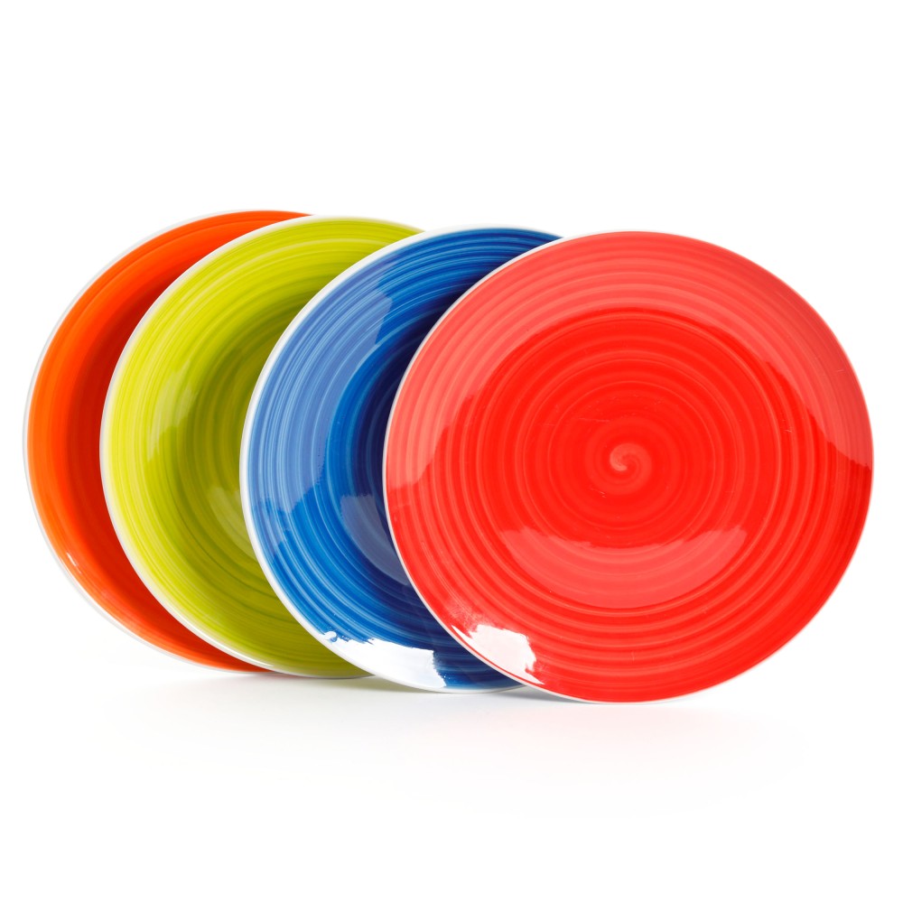 Gibson Home Crenshaw 4-Piece Fine Ceramic Dinner Plate Set, 10-1/4in, Assorted Colors