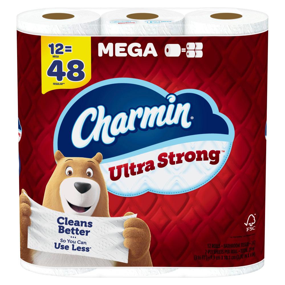 Charmin Ultra Strong Toilet Paper Mega Rolls, 4in x 4in, 242 Sheets Per Roll, Pack Of 12 Rolls