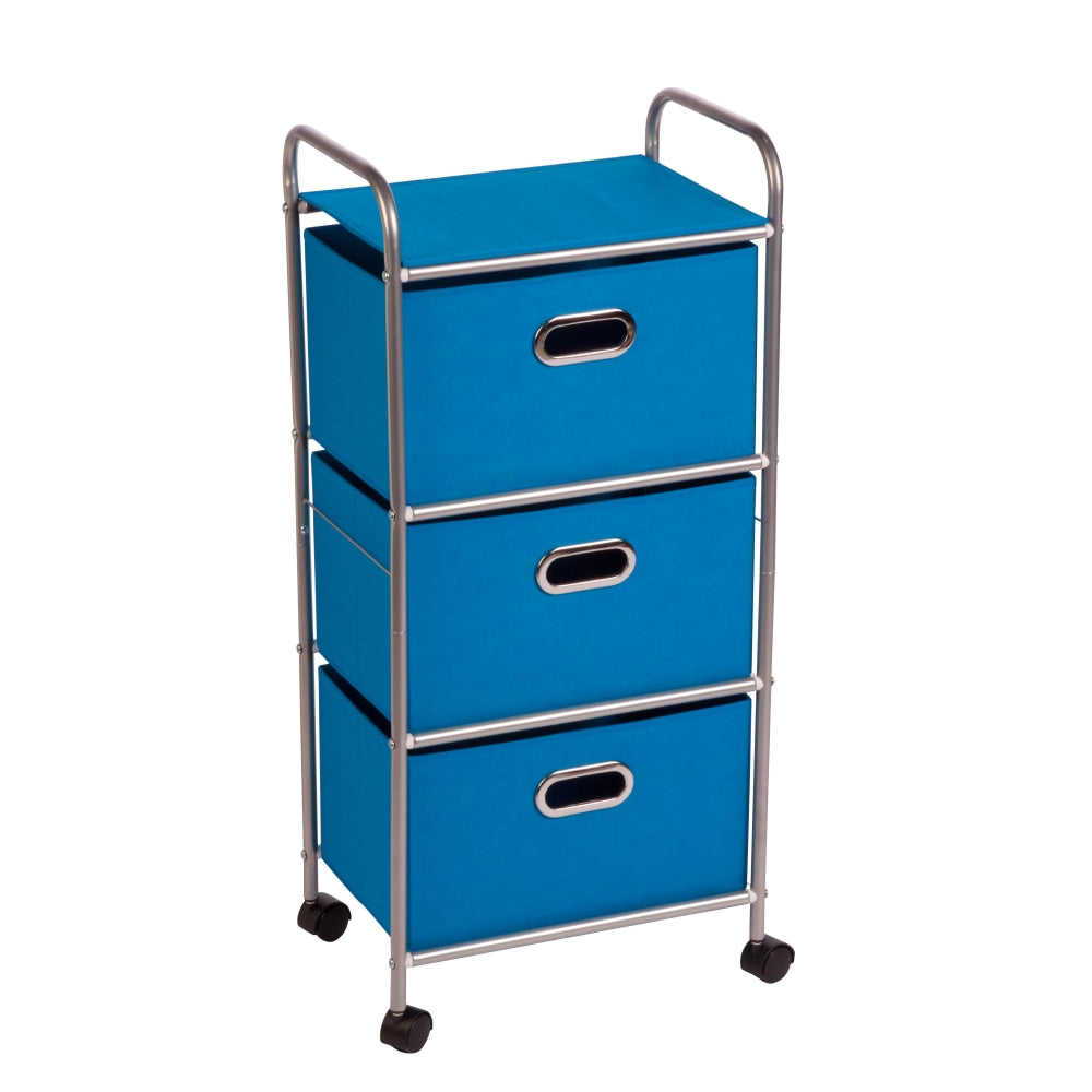 Honey-can-do CRT-02347 3-Drawer Rolling Fabric Cart, Blue - 3 Drawer - 11.5in Length x 16.1in Width x 35.5in Height - Blue