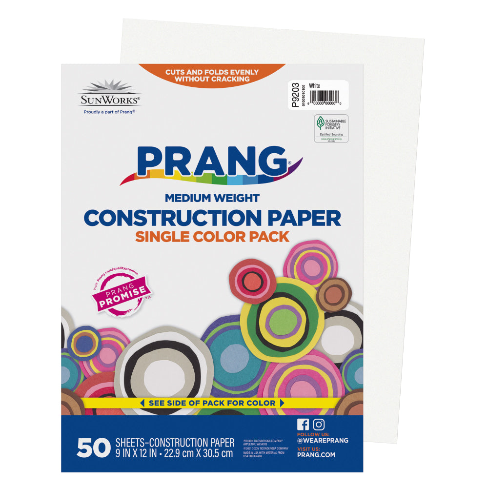 Prang Construction Paper, 12in x 18in, White, Pack Of 50