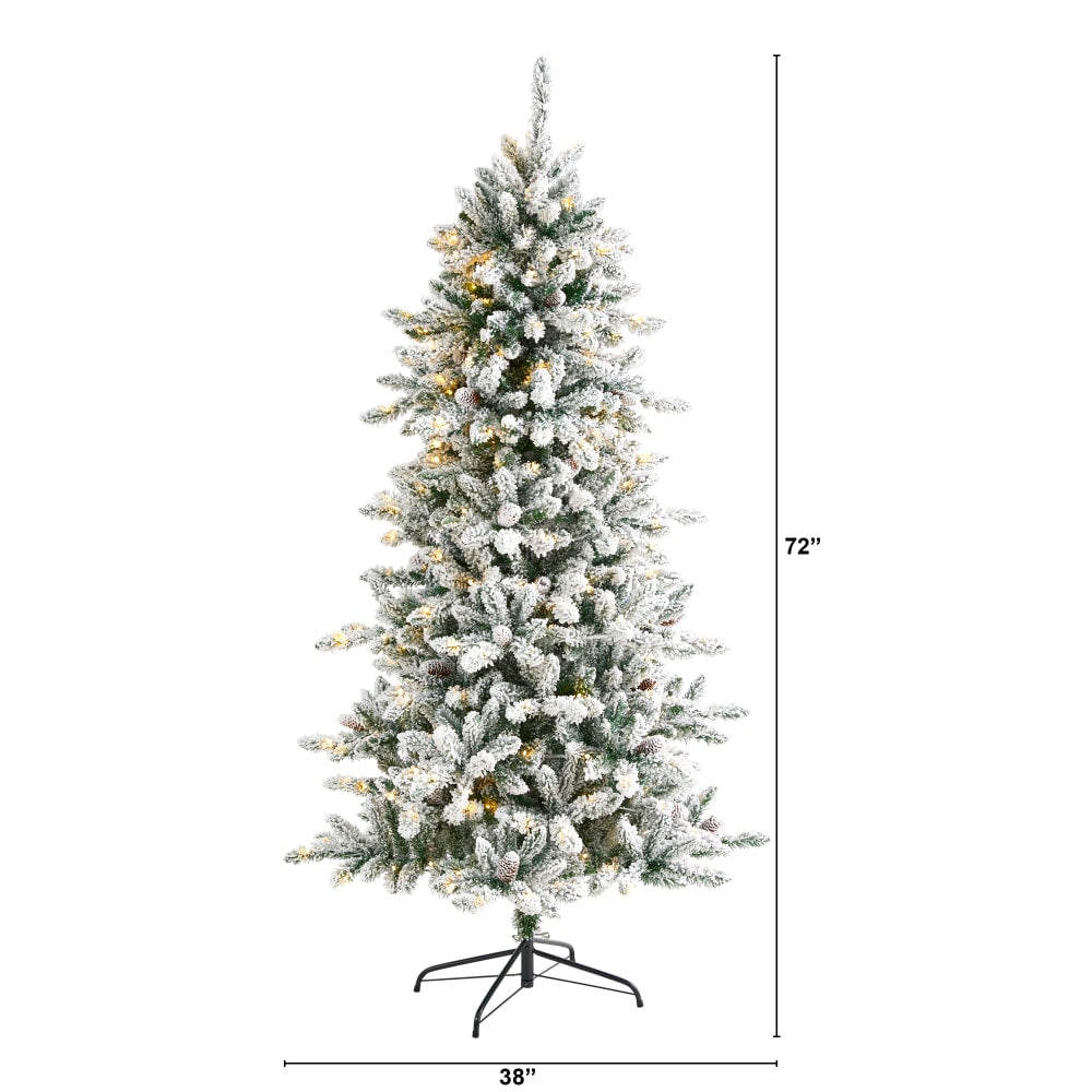 Nearly Natural Flocked Livingston Fir Artificial Christmas Tree, 6'