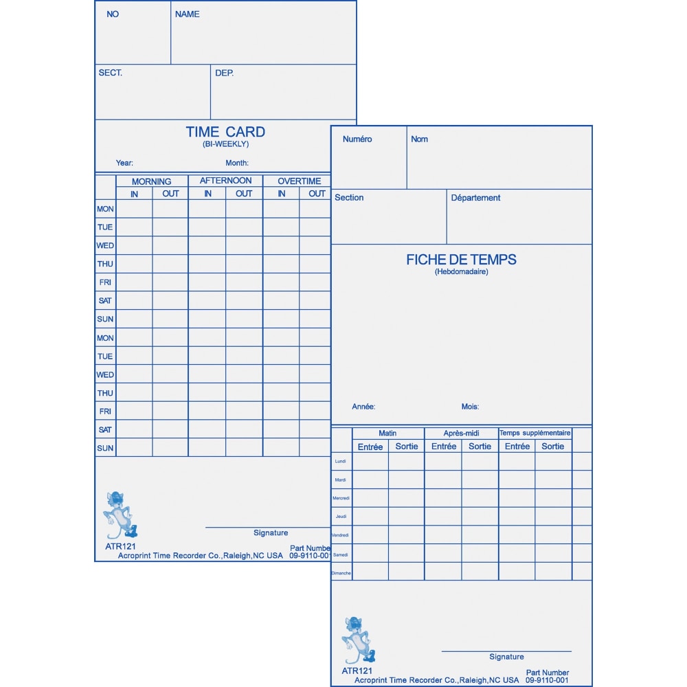 Acroprint Weekly/Bi-Weekly Time Cards For Acroprint ATR120 Electronic Time Clock, 2-Sided, 10in x 4in, Beige, Pack Of 250