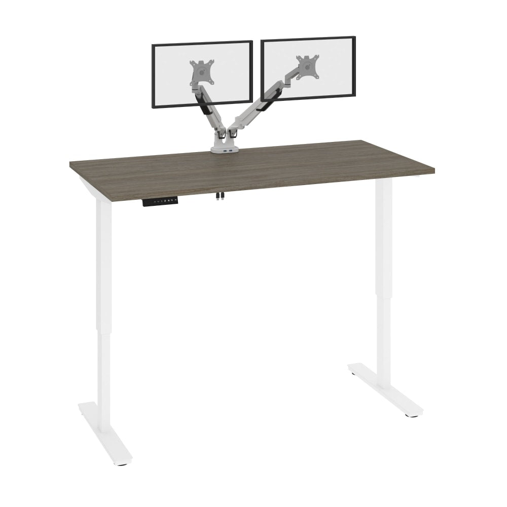 Bestar Viva Electric 60inW Standing Desk With Monitor Arms, Walnut Gray