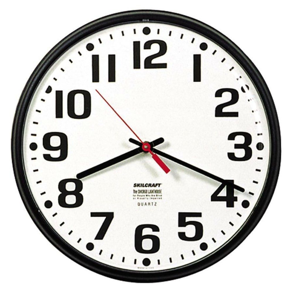 SKILCRAFT Shatterproof Crystal Dial Cover Clock, 8in Diameter, Black Frame (AbilityOne 6645-01-389-7958)