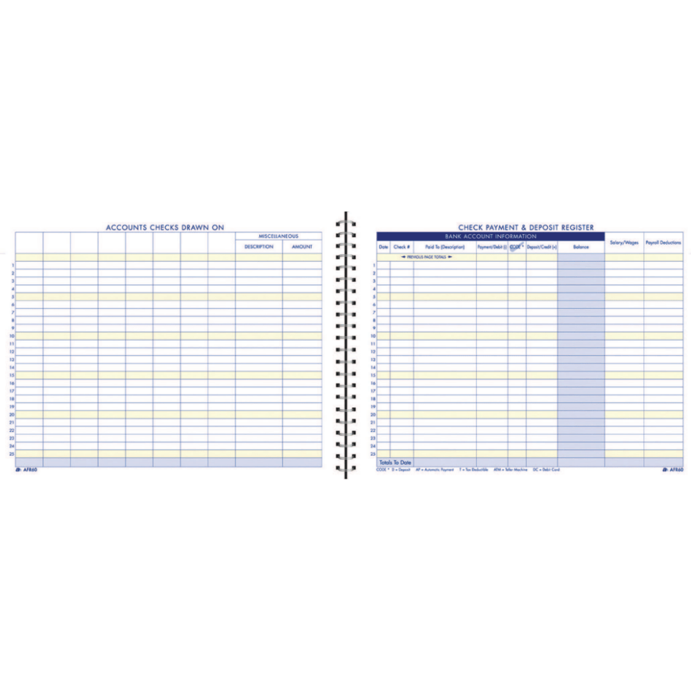 Adams Check Payment And Deposit Register, 8 1/2in x 11in, Blue