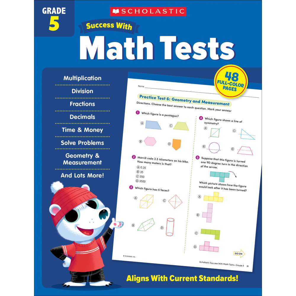 Scholastic Success With Math Tests Workbook, Grade 5