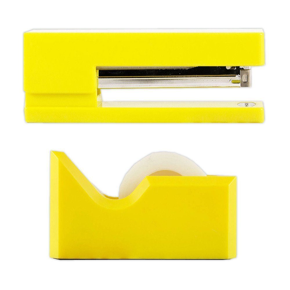 JAM Paper 2-Piece Office And Desk Set, 1 Stapler & 1 Tape Dispenser, Yellow