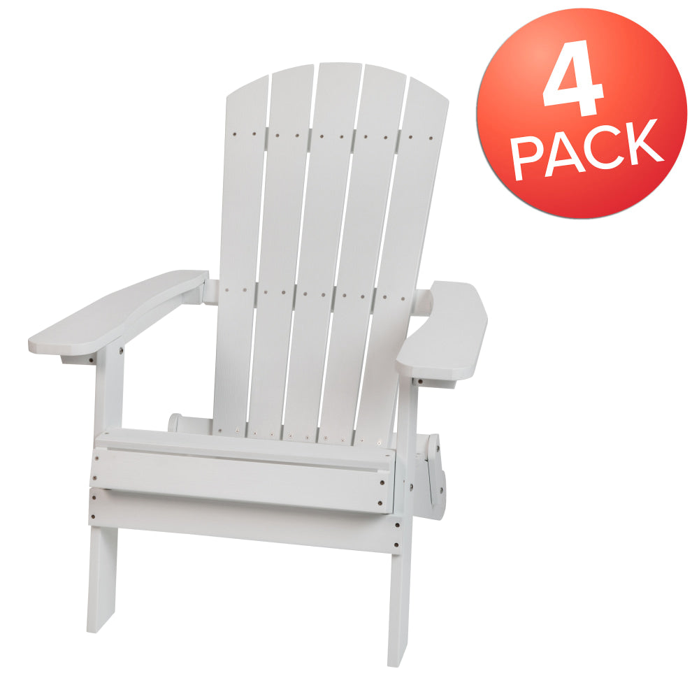 Flash Furniture Charlestown All-Weather Poly Resin Folding Adirondack Chairs, White, Set Of 4 Chairs