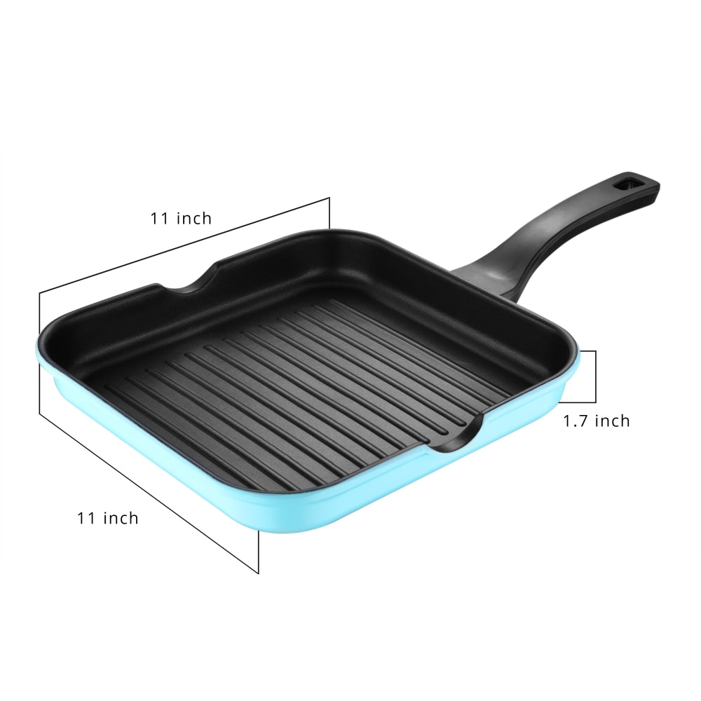 Bergner Aluminum Grill Pan, 11in, Retro Blue