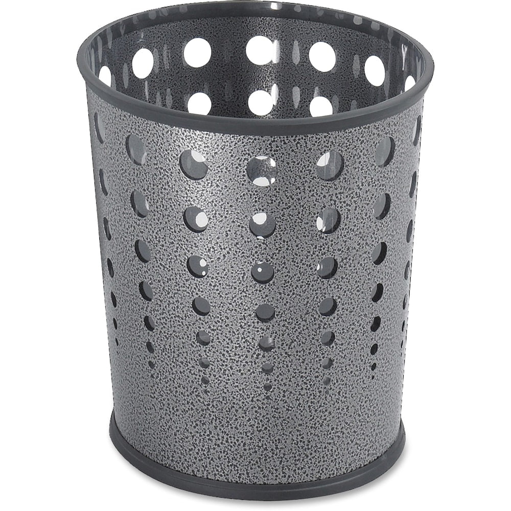 Safco Round Steel Wastebasket, 6 Gallons, Black Speckled