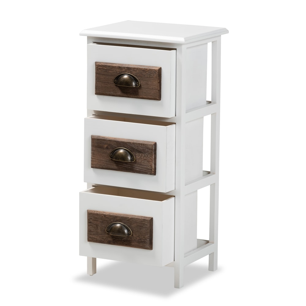 Baxton Studio Fanning 13inW 3-Drawer Storage Unit, White/Walnut Brown