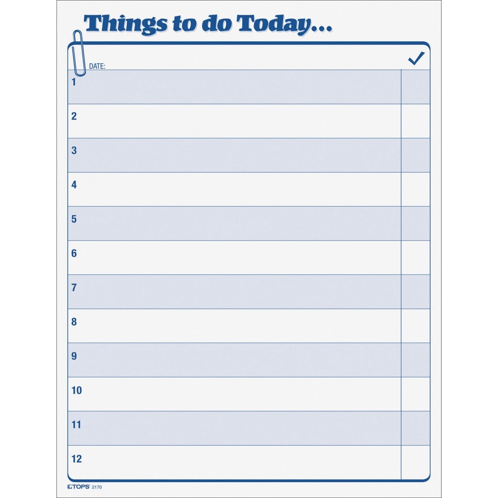 TOPS Things To Do Today Pad - 100 Sheet(s) - 11in x 8 1/2in Sheet Size - White Sheet(s) - Blue Print Color - 100 / Pad