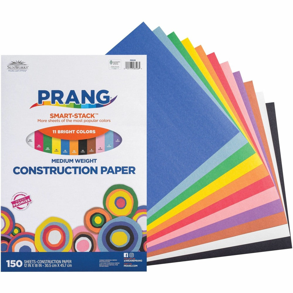 Prang Smart-Stack Heavyweight Construction Paper, 12in x 18in, Assorted, Pack Of 150