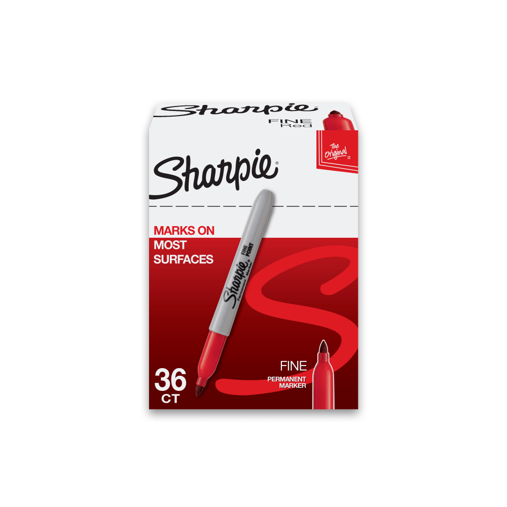 Sharpie Permanent Fine-Point Markers, Red, Pack Of 36