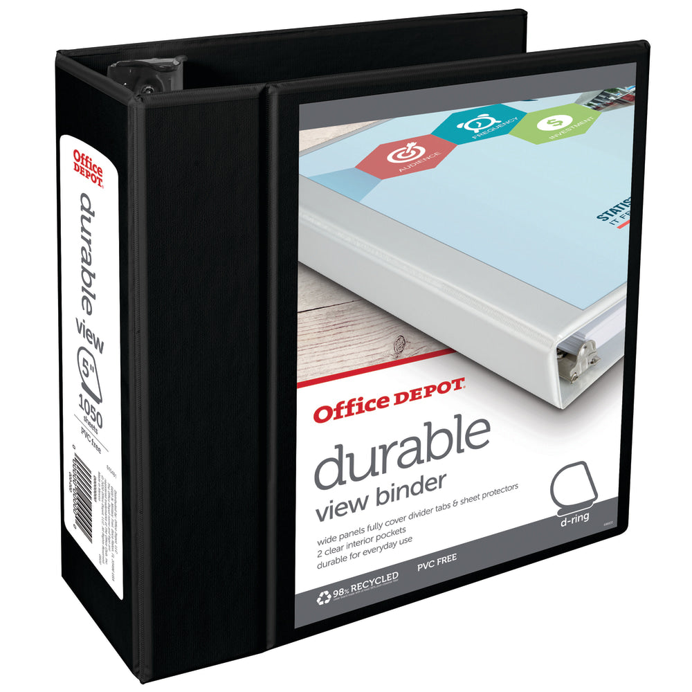 Office Depot Brand Durable View 3-Ring Binder, 5in Slant Rings, Black