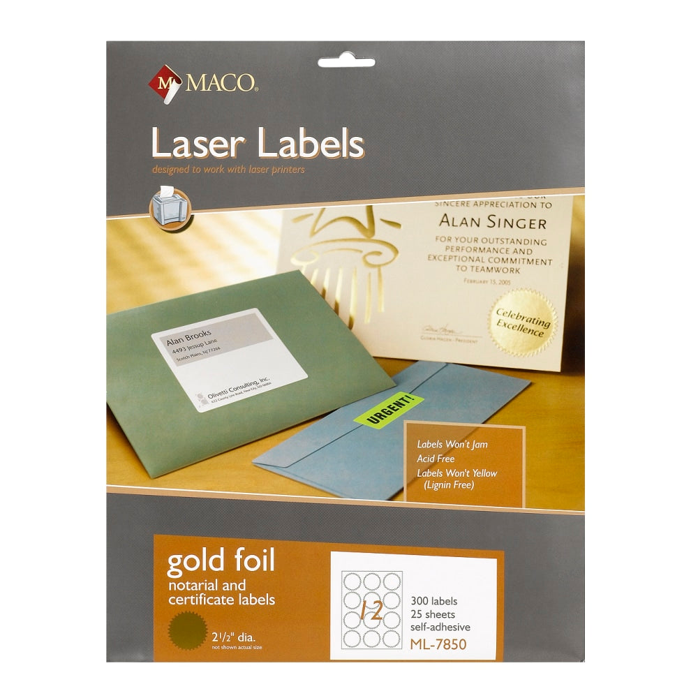 Maco Permanent Gold Foil Seals, Pack Of 300