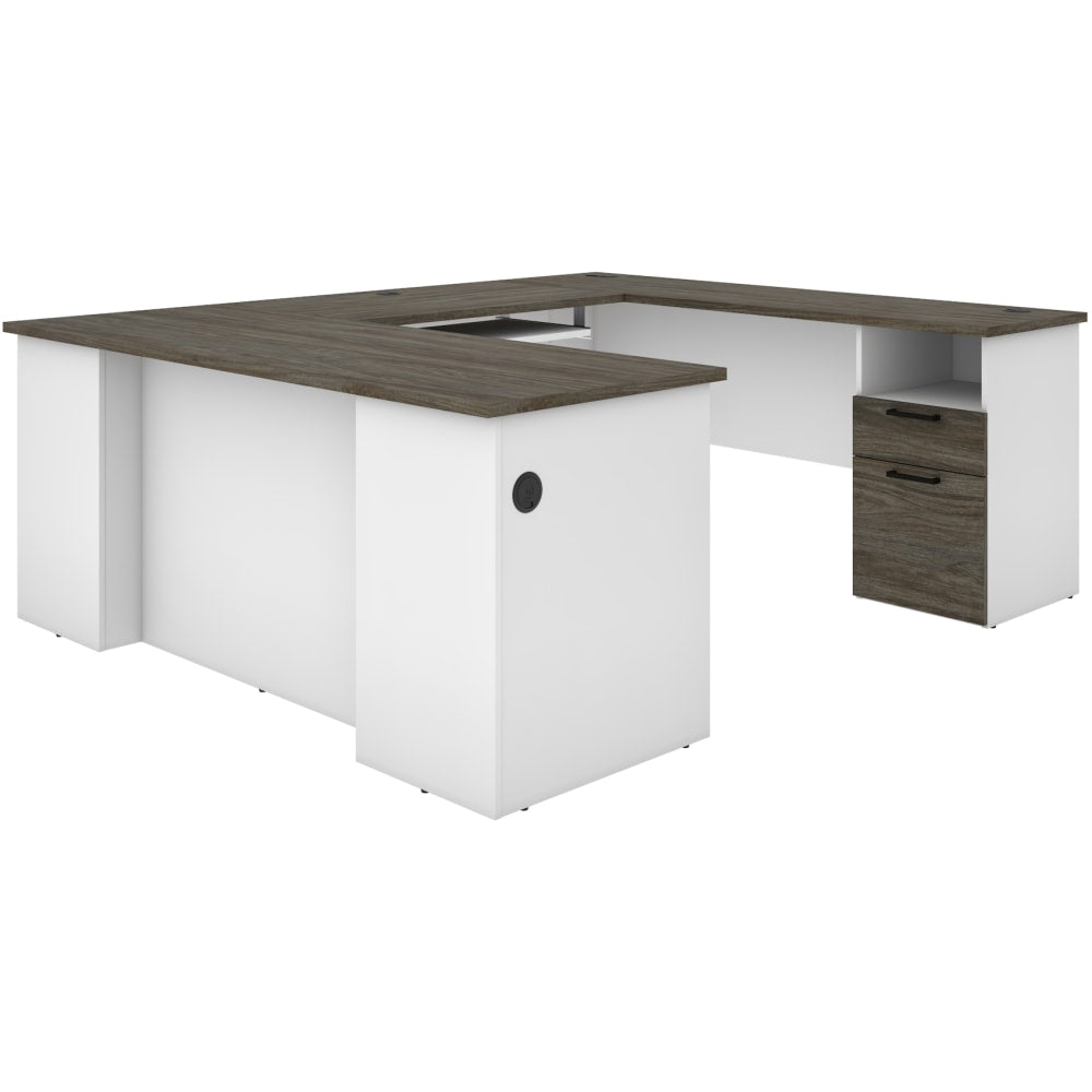 Bestar Norma 71inW U- Or L-Shaped Corner Desk, Walnut Gray/White