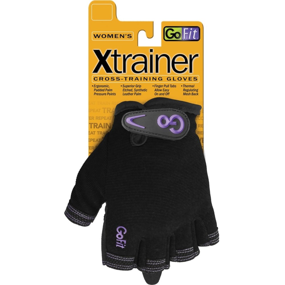 GoFit Xtrainer Exercise Glove - X-Small Size - Lycra Back, Synthetic Leather, Velcro Closure - Purple, Black