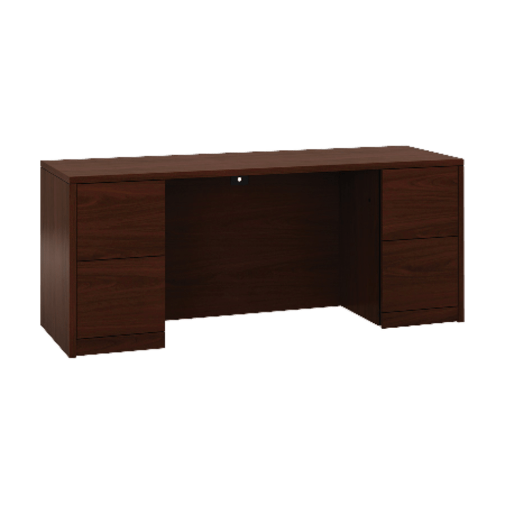 HON 10500 Series Double Pedestal Credenza with Kneespace - 72in x 24in x 29.5in - 4 x File Drawer(s) - Double Pedestal - Square Edge - Material: Wood - Finish: Laminate, Mahogany