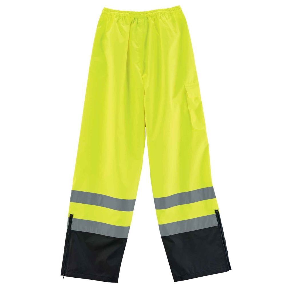 Ergodyne GloWear 8915BK Class E Polyester Hi-Vis Rain Pants, 2X, Lime/Black