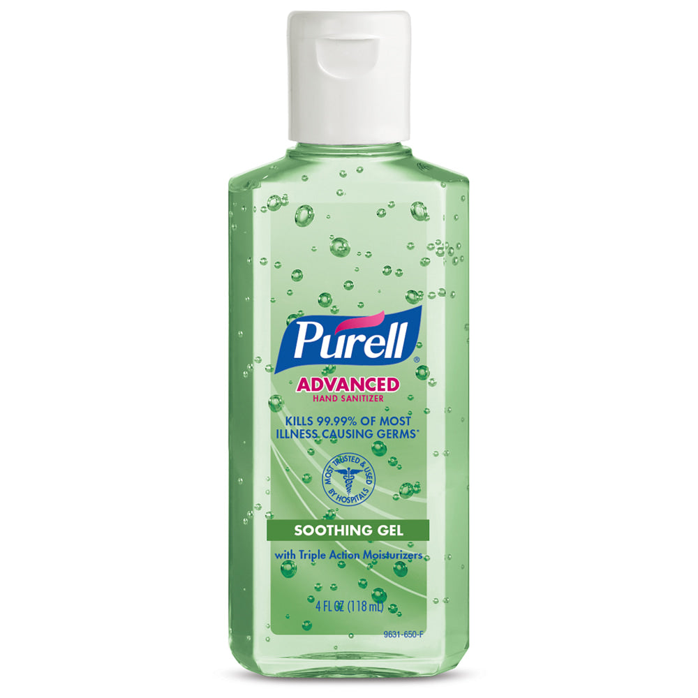 PURELL Advanced Hand Sanitizer Soothing Gel, Fresh Scent, 4-oz. Flip-Cap Bottle, 24/Carton