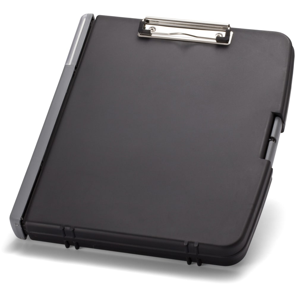 Officemate Ringbinder Clipboard Storage Box - 8 19/64in , 8 1/2in x 11 45/64in , 11in - Spring Clip - Plastic - Charcoal - 1 Each