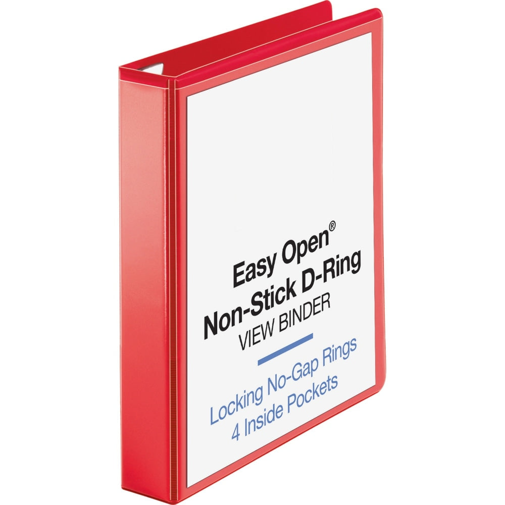 Business Source Red D-ring Binder - 1 1/2in Binder Capacity - Letter - 8 1/2in x 11in Sheet Size - D-Ring Fastener(s) - 4 Pocket(s) - Polypropylene - Red - Non-stick, Clear Overlay, Ink-transfer Resistant, Labeling Area - 1 Each