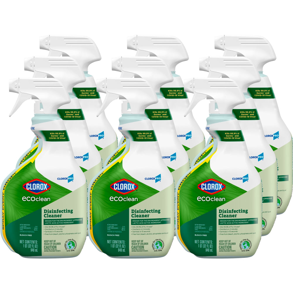 Clorox CloroxPro EcoClean Disinfecting Cleaner Spray Bottles, 32 Oz, Pack Of 9 Bottles