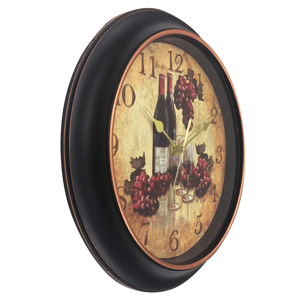 Infinity Instruments Valencia 12in Round Wall Clock, Black/Rose Gold