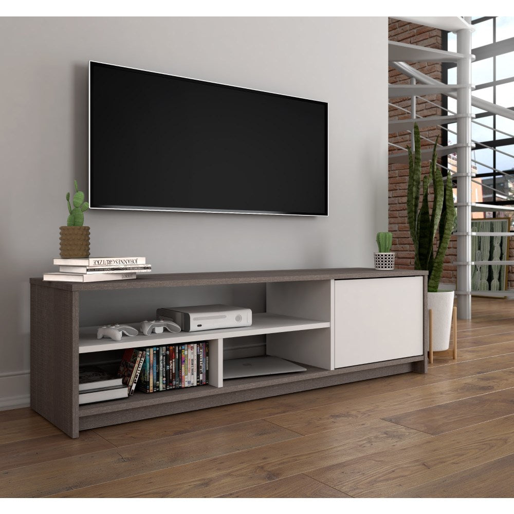 Bestar Small Space TV Stand For 60in TVs, 15-1/8inH x 53-1/2inW x 14-1/2inD, Bark Gray/White