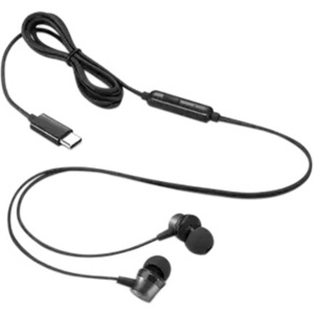 Lenovo USB-C Wired In-Ear Headphone - Stereo - USB Type C - Wired - 32 Ohm - 100 Hz - 200 kHz - Earbud - Binaural - In-ear - 3.94 ft Cable - Black