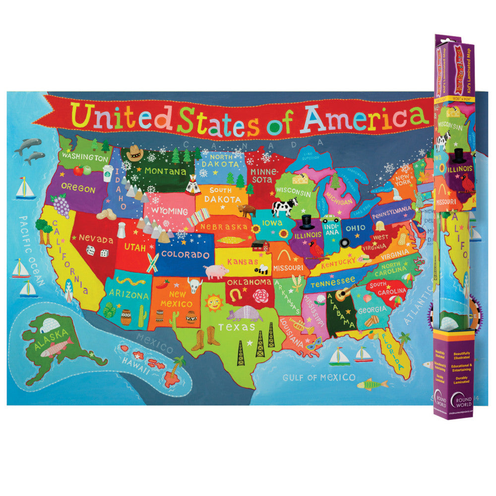 Round World Products Kids United States Map, 24in x 36in