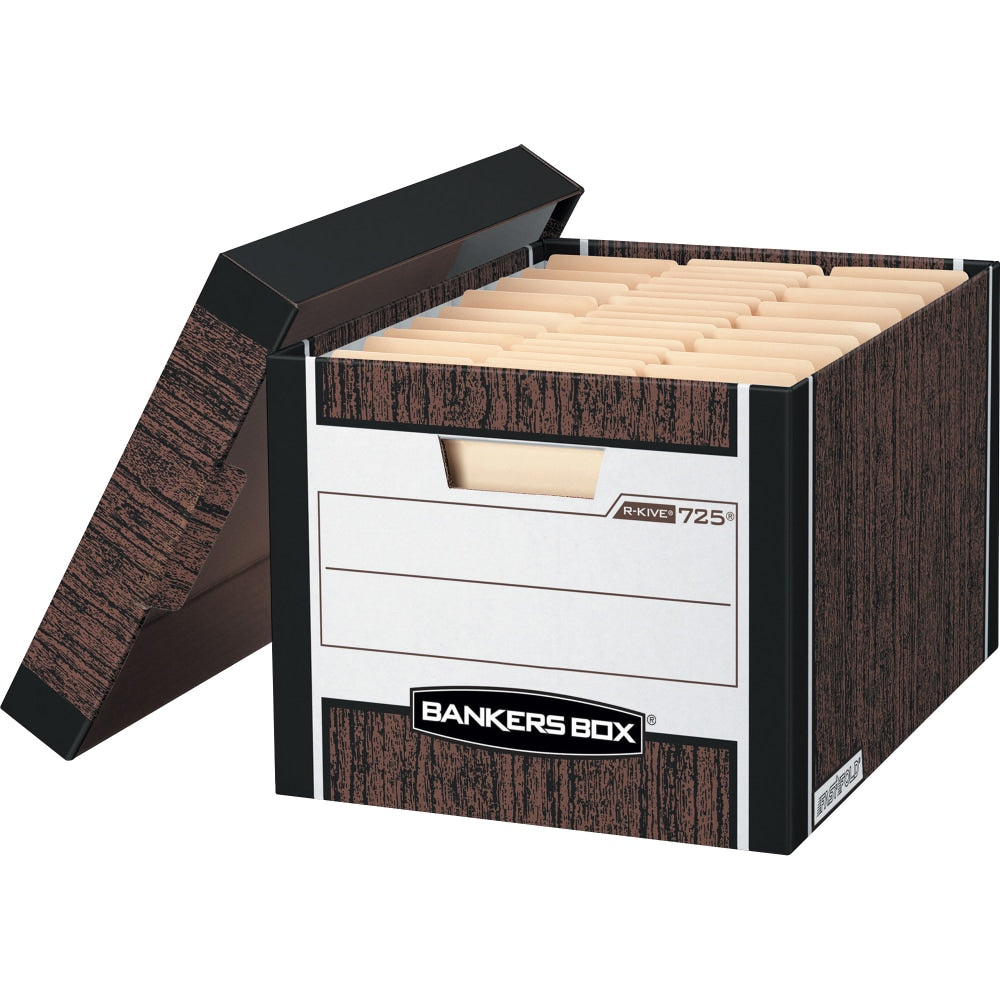 Bankers Box R Kive Standard-Duty Storage Boxes With Lift-Off Lids, Letter/Legal Size, 15in x 12in x 10in, 60% Recycled, Woodgrain, Case Of 12