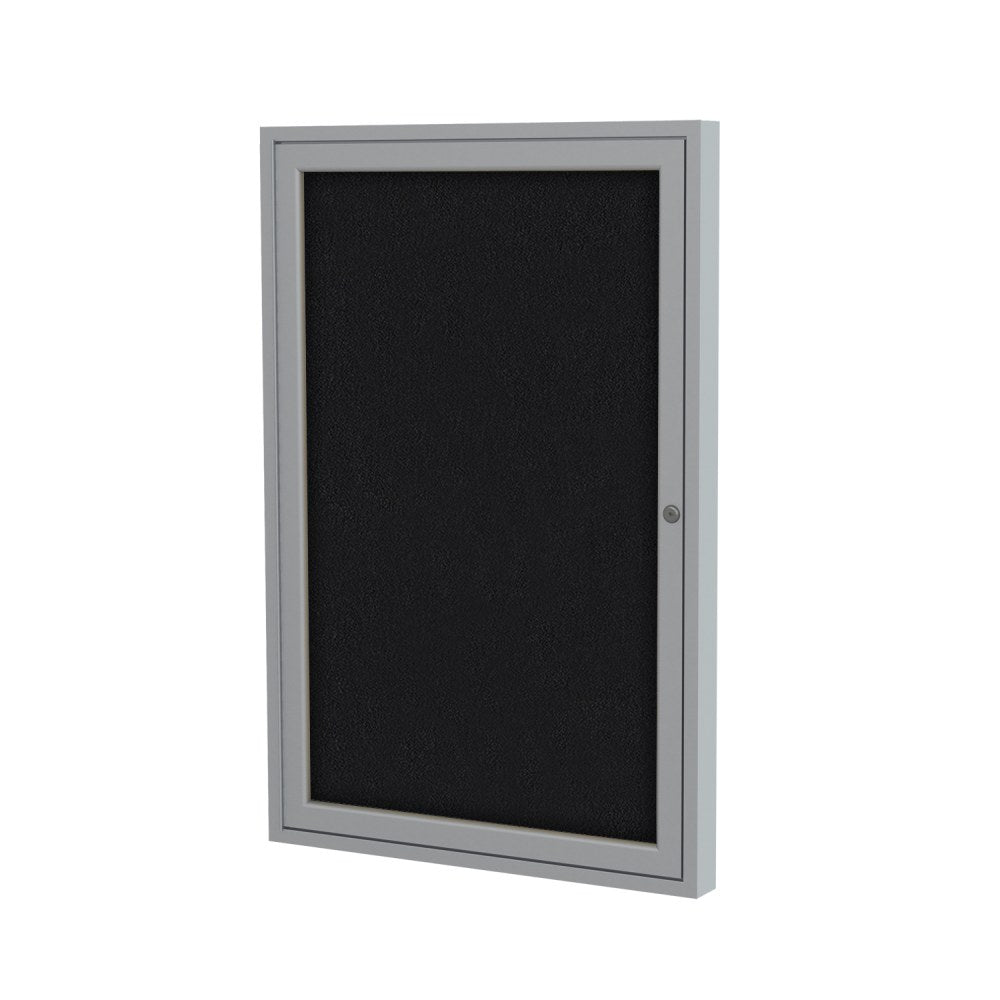 Ghent Traditional Enclosed 1-Door Fabric Bulletin Board, 24in x 18in, Black, Satin Aluminum Frame