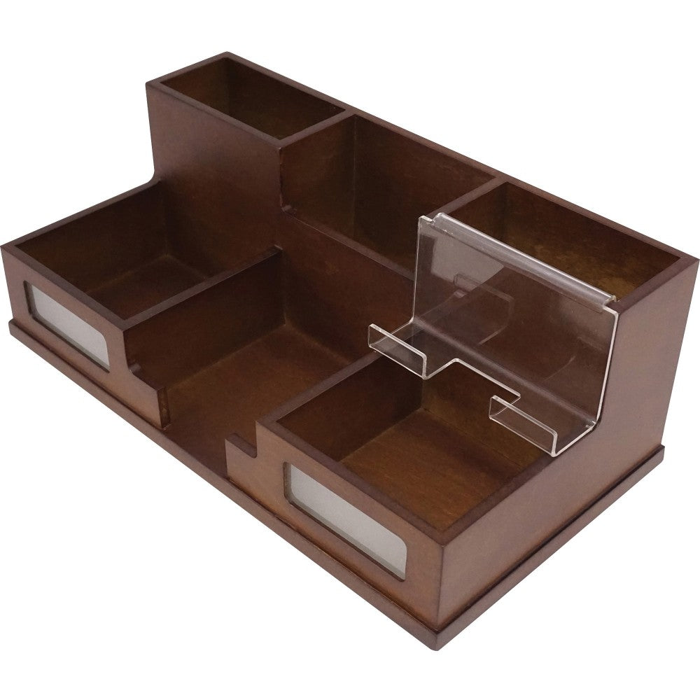 Victor Heritage Wood H9525 Desk Organizer - 6 Compartment(s) - 5.5in Height x 10.4in Width x 3.5in Depth - Desktop - Wood Grain - Wood, Acrylic, Frosted Glass - 1 Each